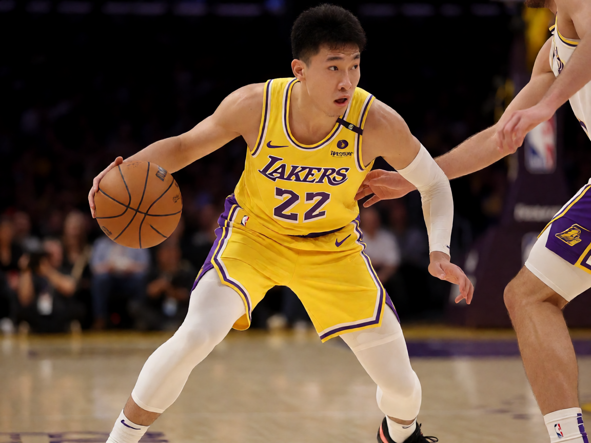 NBA常规赛中球员在球场上运球突破